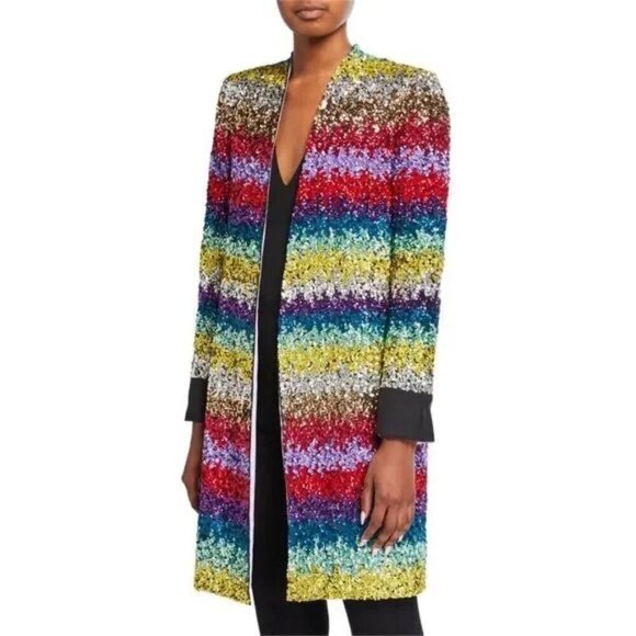 Alice + Olivia Linda Sequin Striped Open Jacket Coat - Picture 7 of 14